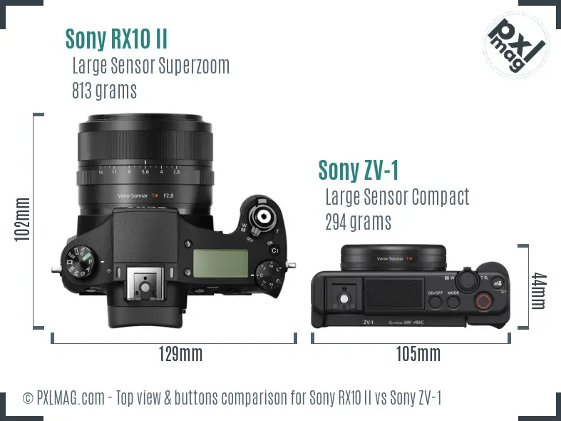 Sony RX10 II vs Sony ZV-1 top view buttons comparison