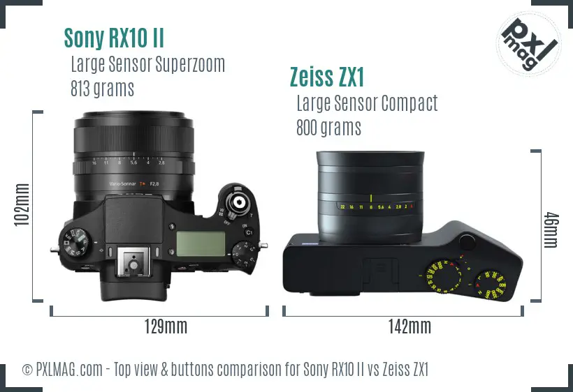 Sony RX10 II vs Zeiss ZX1 top view buttons comparison
