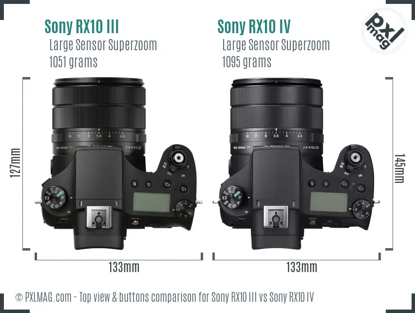 Sony RX10 III vs Sony RX10 IV top view buttons comparison