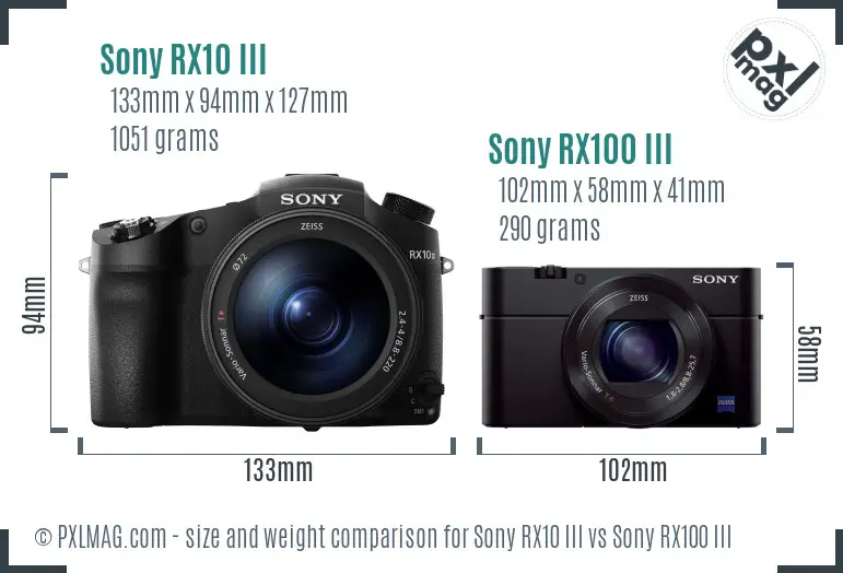 Sony RX10 III vs Sony RX100 III size comparison