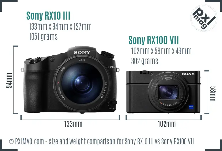 Sony RX10 III vs Sony RX100 VII size comparison