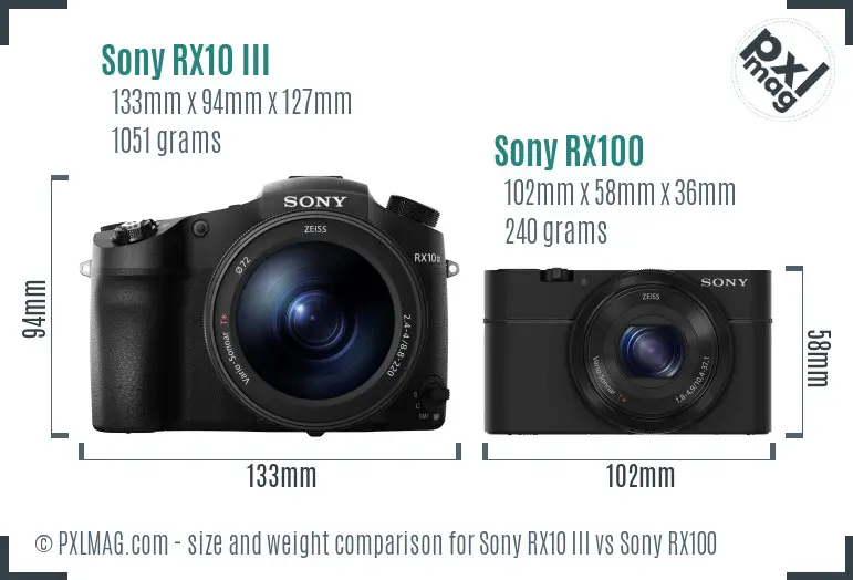 Sony RX10 III vs Sony RX100 size comparison