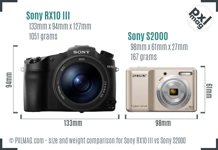 Sony RX10 III vs Sony S2000 size comparison