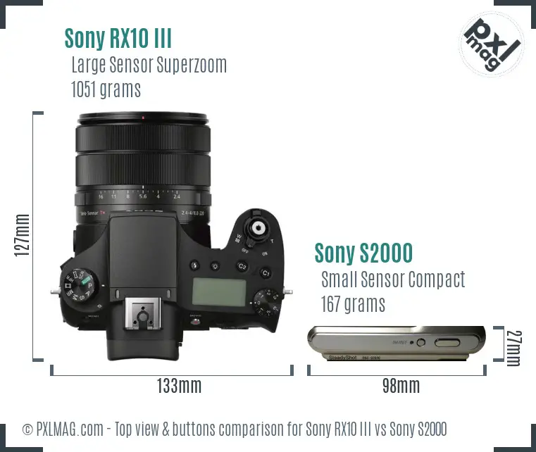 Sony RX10 III vs Sony S2000 top view buttons comparison
