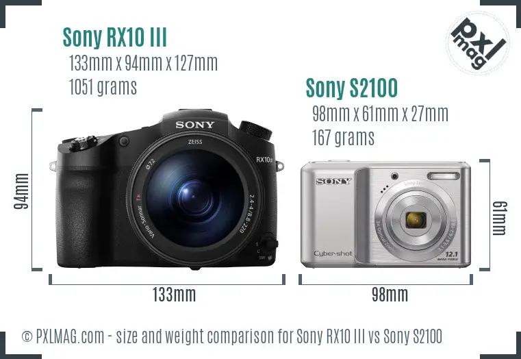 Sony RX10 III vs Sony S2100 size comparison