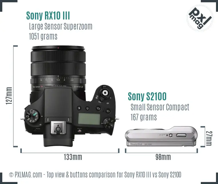 Sony RX10 III vs Sony S2100 top view buttons comparison