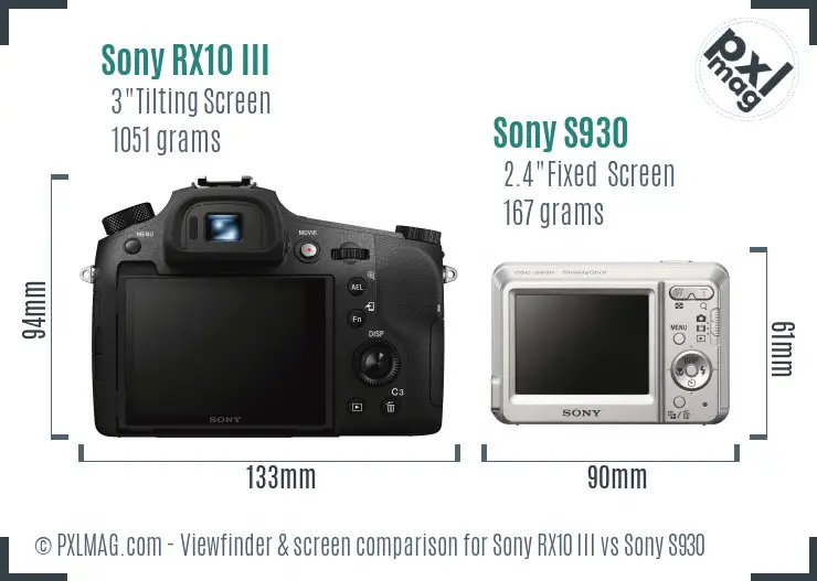 Sony RX10 III vs Sony S930 Screen and Viewfinder comparison