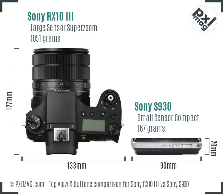 Sony RX10 III vs Sony S930 top view buttons comparison