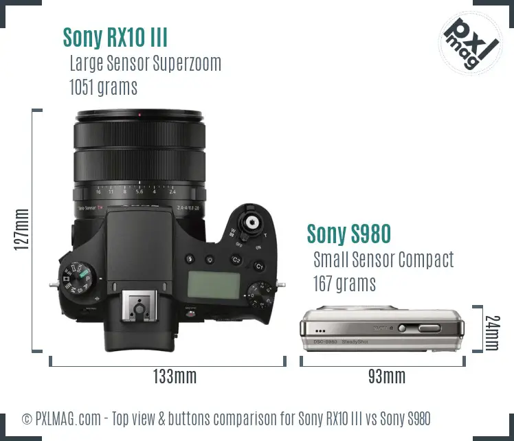 Sony RX10 III vs Sony S980 top view buttons comparison