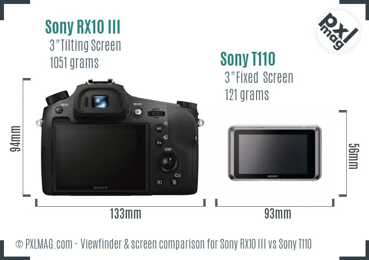 Sony RX10 III vs Sony T110 Screen and Viewfinder comparison