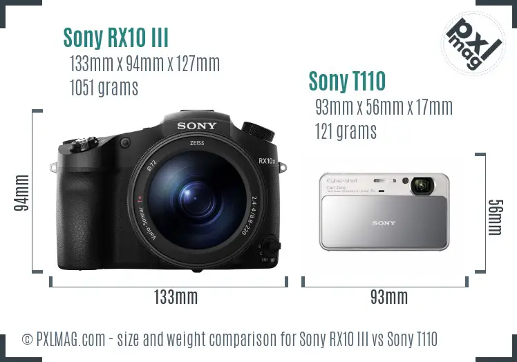 Sony RX10 III vs Sony T110 size comparison