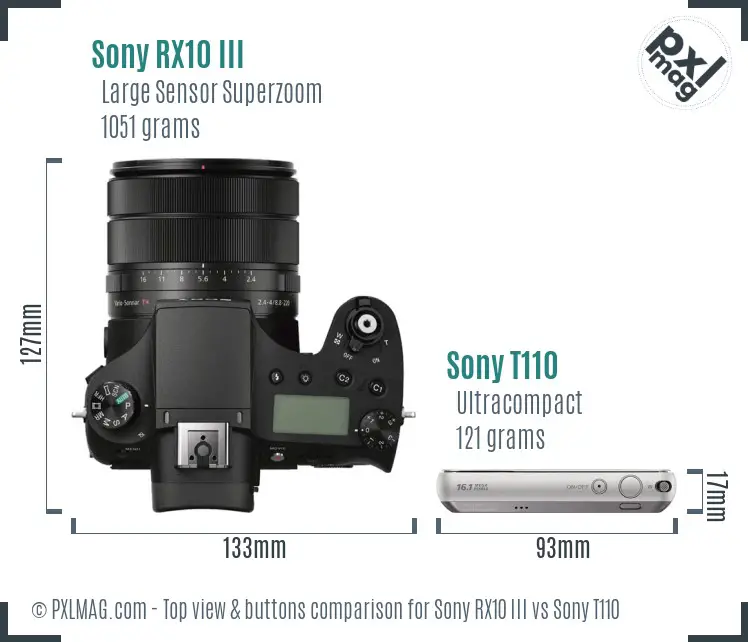 Sony RX10 III vs Sony T110 top view buttons comparison