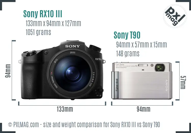 Sony RX10 III vs Sony T90 size comparison
