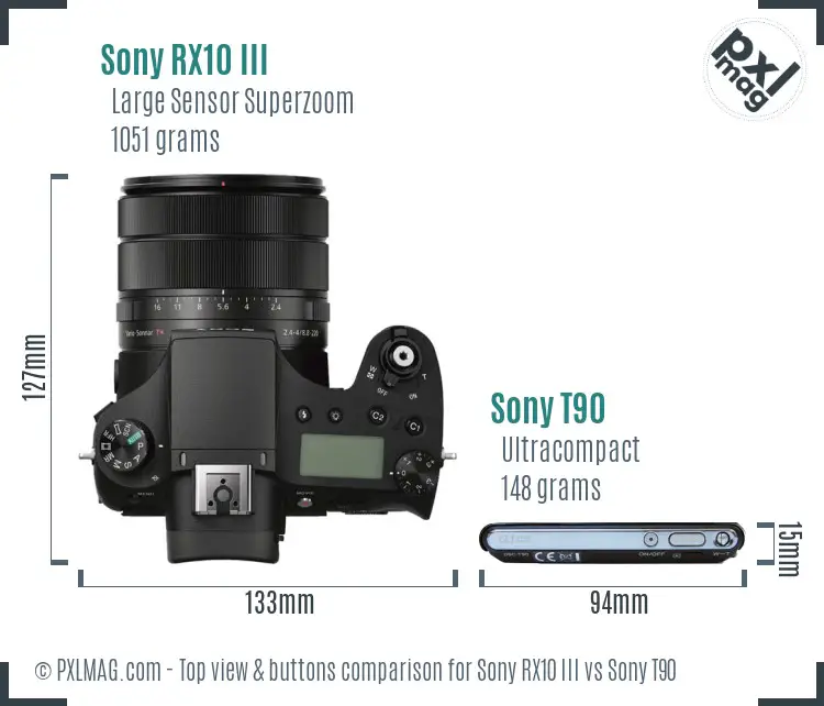 Sony RX10 III vs Sony T90 top view buttons comparison