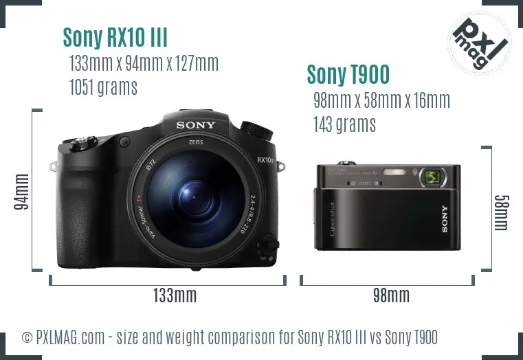 Sony RX10 III vs Sony T900 size comparison