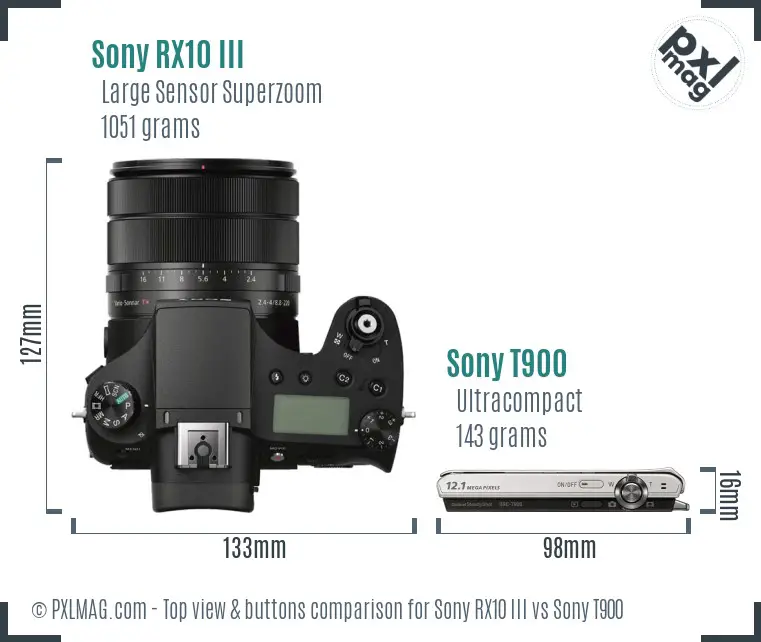 Sony RX10 III vs Sony T900 top view buttons comparison