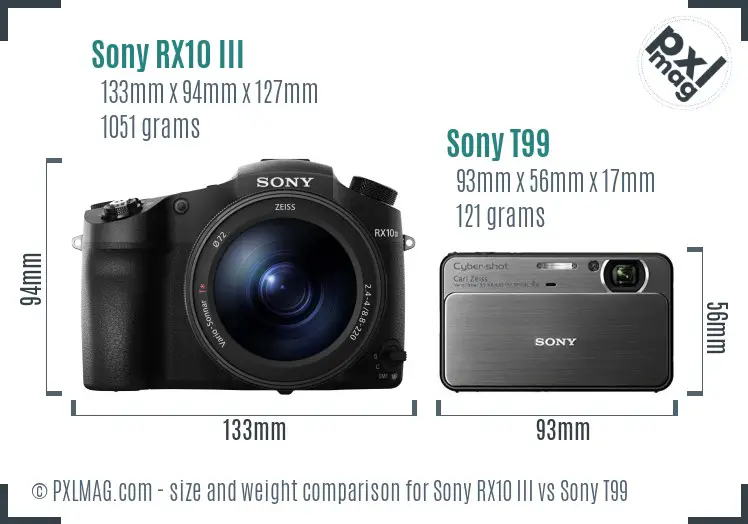 Sony RX10 III vs Sony T99 size comparison