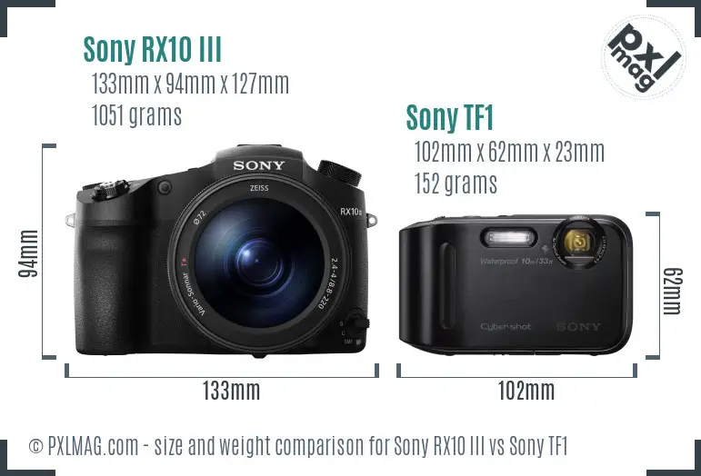 Sony RX10 III vs Sony TF1 size comparison