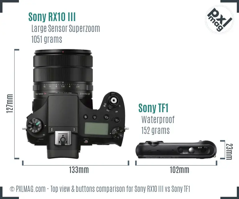 Sony RX10 III vs Sony TF1 top view buttons comparison