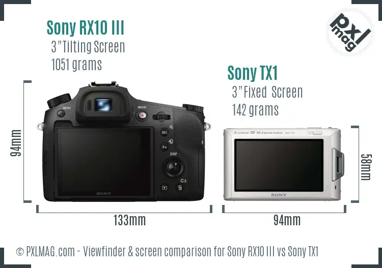 Sony RX10 III vs Sony TX1 Screen and Viewfinder comparison