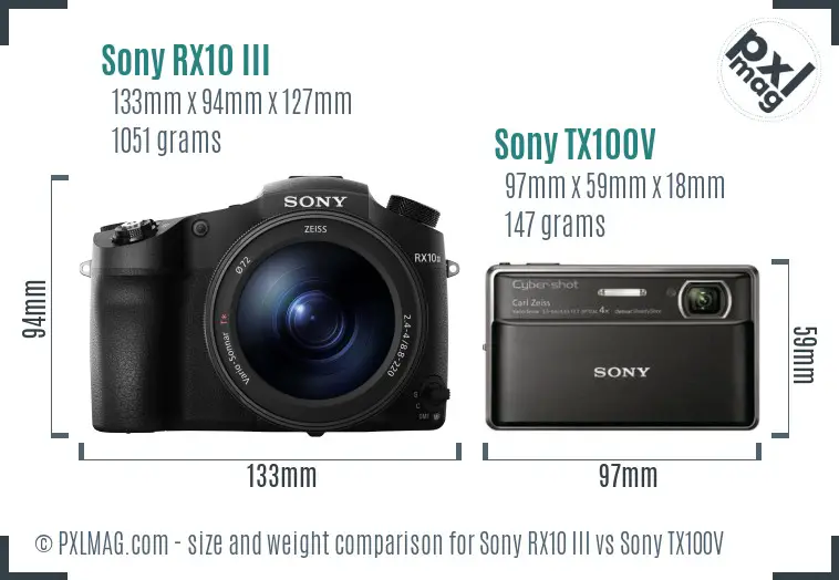 Sony RX10 III vs Sony TX100V size comparison