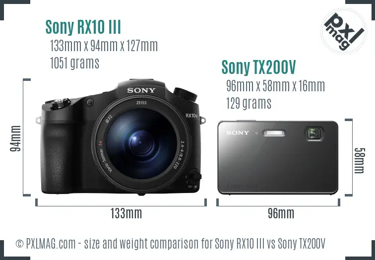 Sony RX10 III vs Sony TX200V size comparison