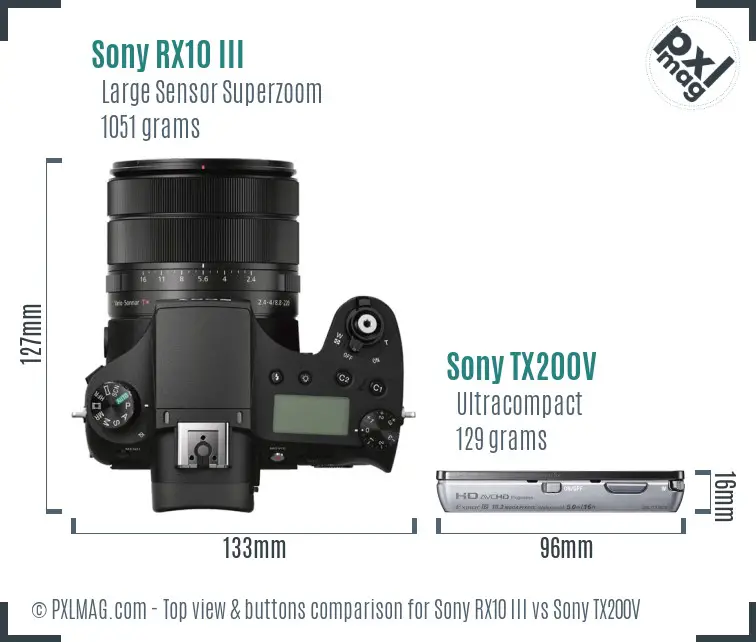 Sony RX10 III vs Sony TX200V top view buttons comparison