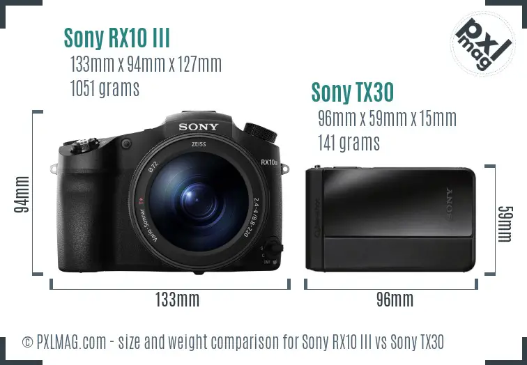 Sony RX10 III vs Sony TX30 size comparison