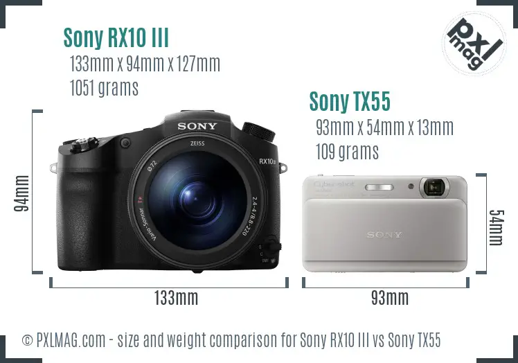 Sony RX10 III vs Sony TX55 size comparison