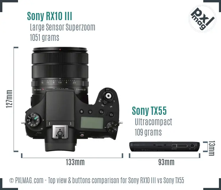 Sony RX10 III vs Sony TX55 top view buttons comparison