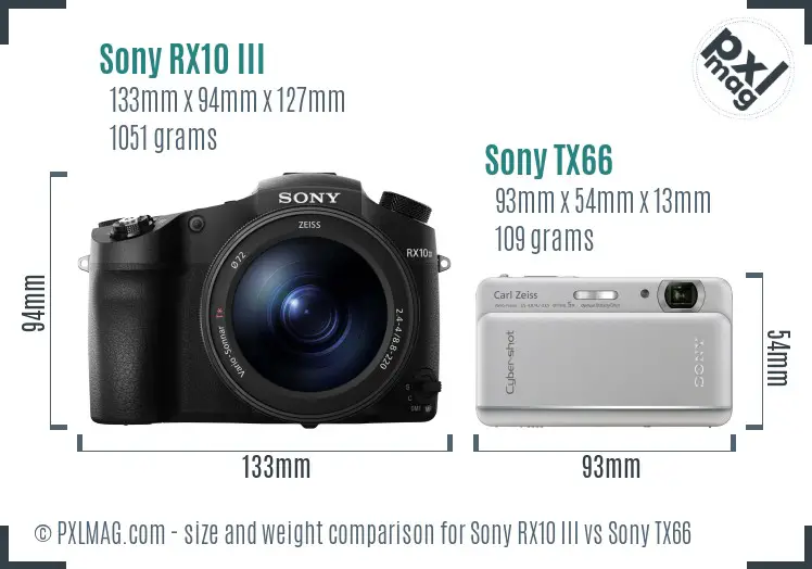 Sony RX10 III vs Sony TX66 size comparison