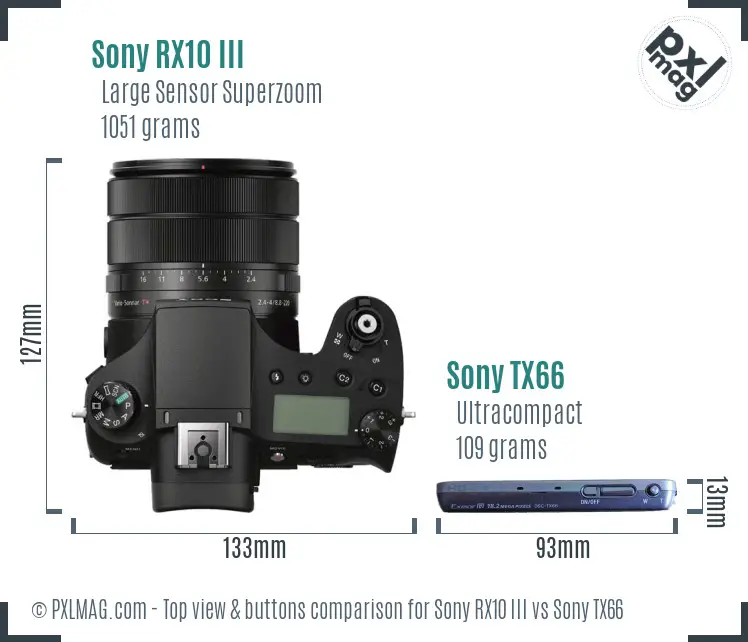 Sony RX10 III vs Sony TX66 top view buttons comparison