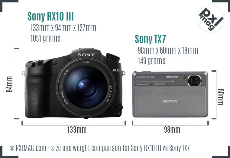 Sony RX10 III vs Sony TX7 size comparison