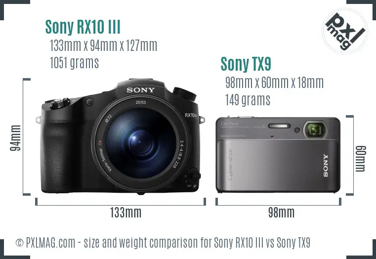 Sony RX10 III vs Sony TX9 size comparison