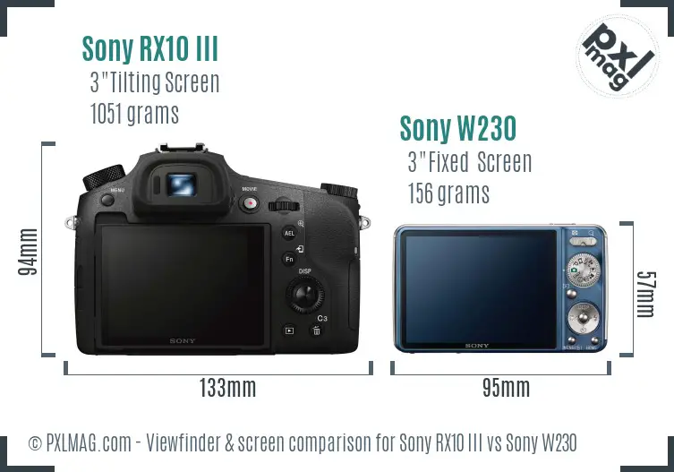 Sony RX10 III vs Sony W230 Screen and Viewfinder comparison