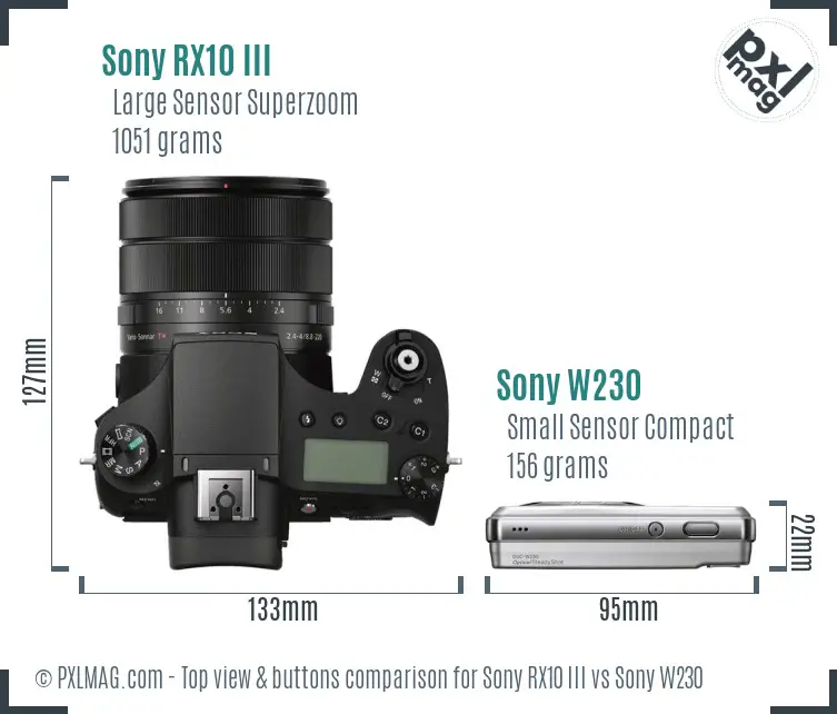 Sony RX10 III vs Sony W230 top view buttons comparison