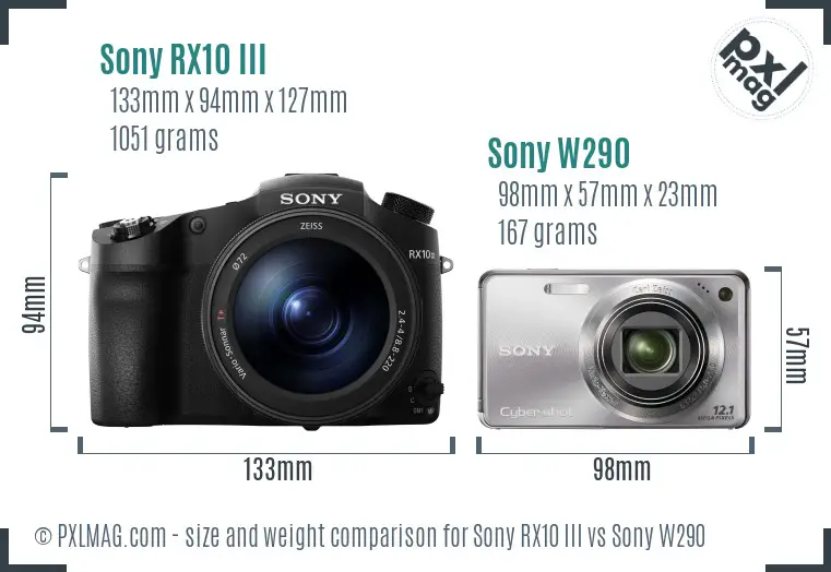 Sony RX10 III vs Sony W290 size comparison