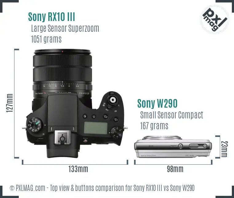 Sony RX10 III vs Sony W290 top view buttons comparison