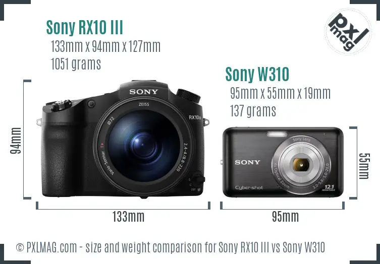 Sony RX10 III vs Sony W310 size comparison