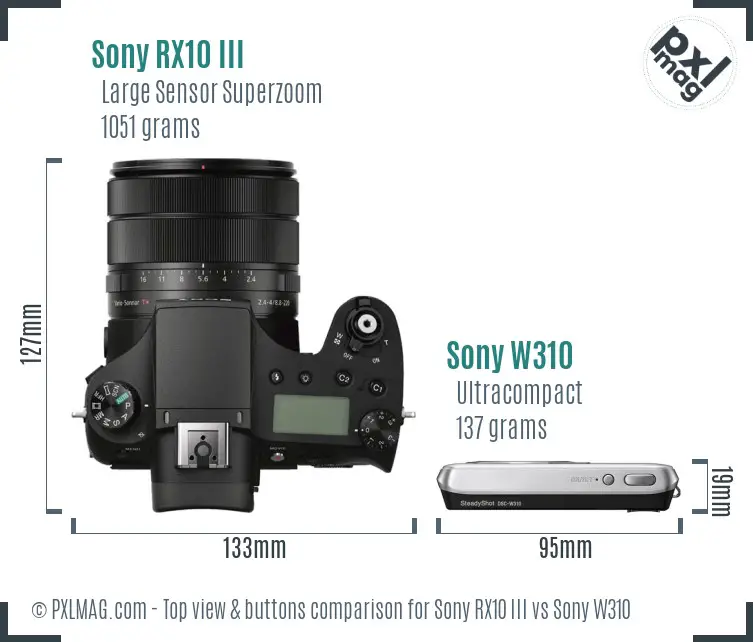 Sony RX10 III vs Sony W310 top view buttons comparison