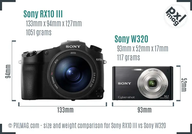 Sony RX10 III vs Sony W320 size comparison