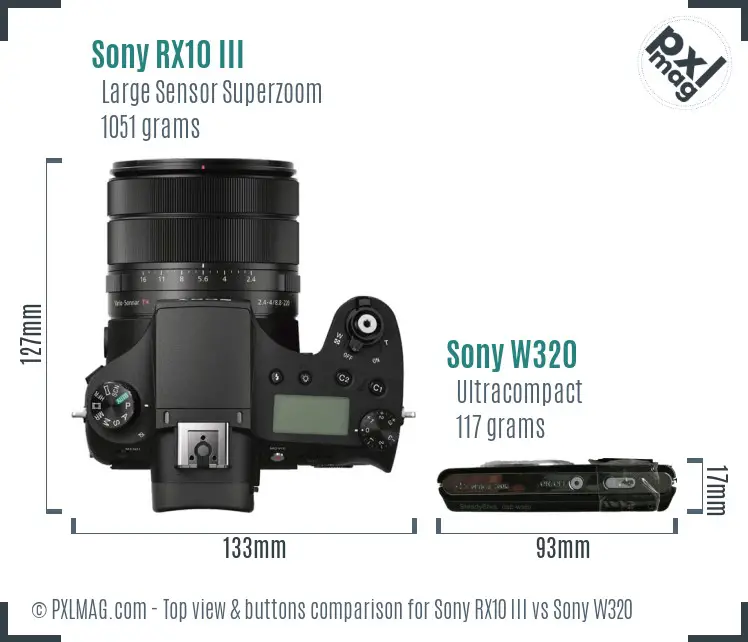 Sony RX10 III vs Sony W320 top view buttons comparison