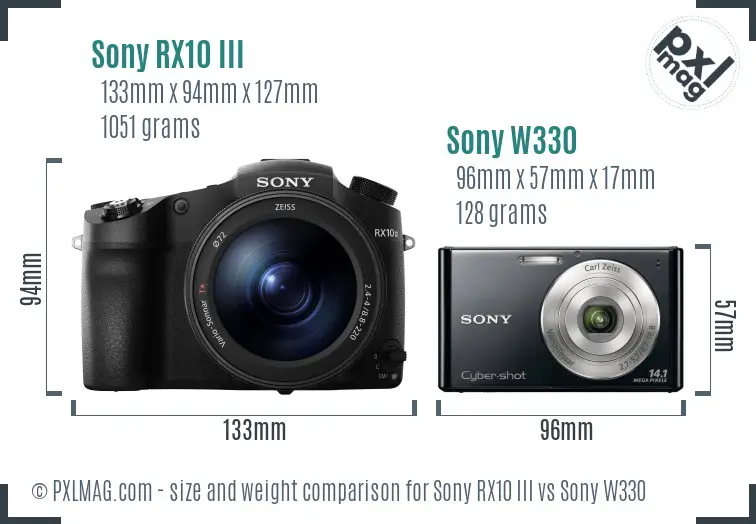 Sony RX10 III vs Sony W330 size comparison