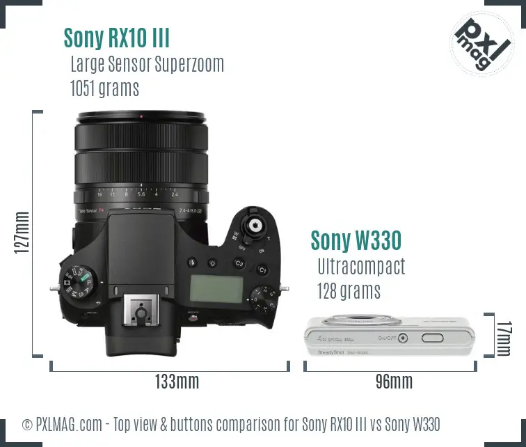 Sony RX10 III vs Sony W330 top view buttons comparison