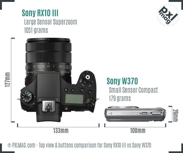 Sony RX10 III vs Sony W370 top view buttons comparison