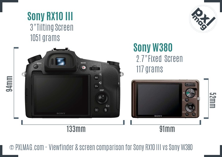 Sony RX10 III vs Sony W380 Screen and Viewfinder comparison