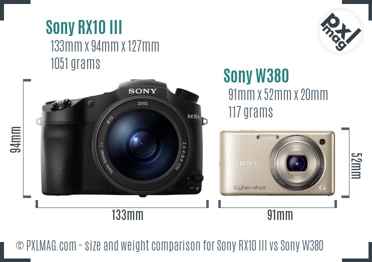 Sony RX10 III vs Sony W380 size comparison