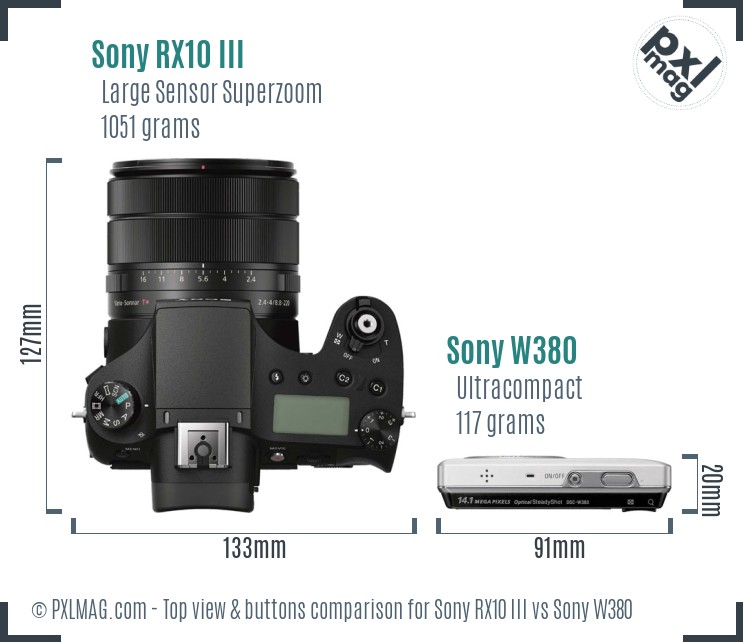 Sony RX10 III vs Sony W380 top view buttons comparison