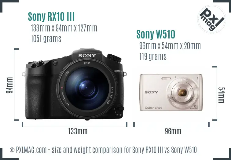 Sony RX10 III vs Sony W510 size comparison