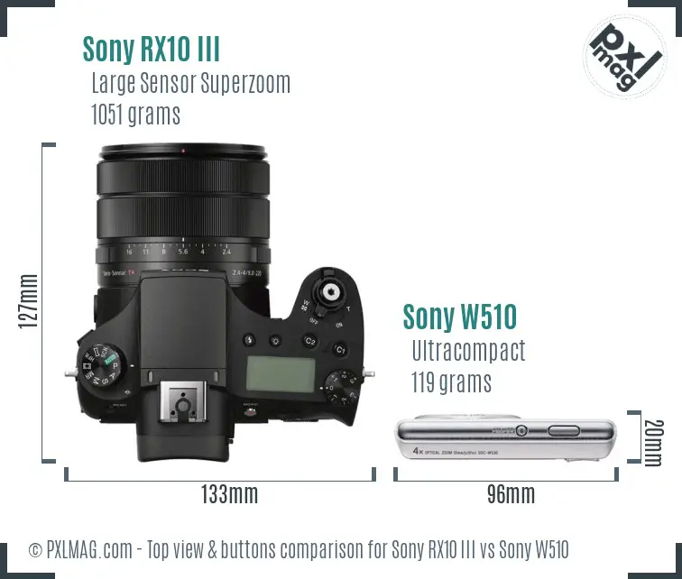 Sony RX10 III vs Sony W510 top view buttons comparison